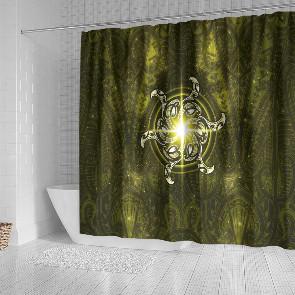 New Zealand Matariki Hiwaiterangi Shower Curtain Maori Moko Yellow Galaxy LT05 - Polynesian Pride
