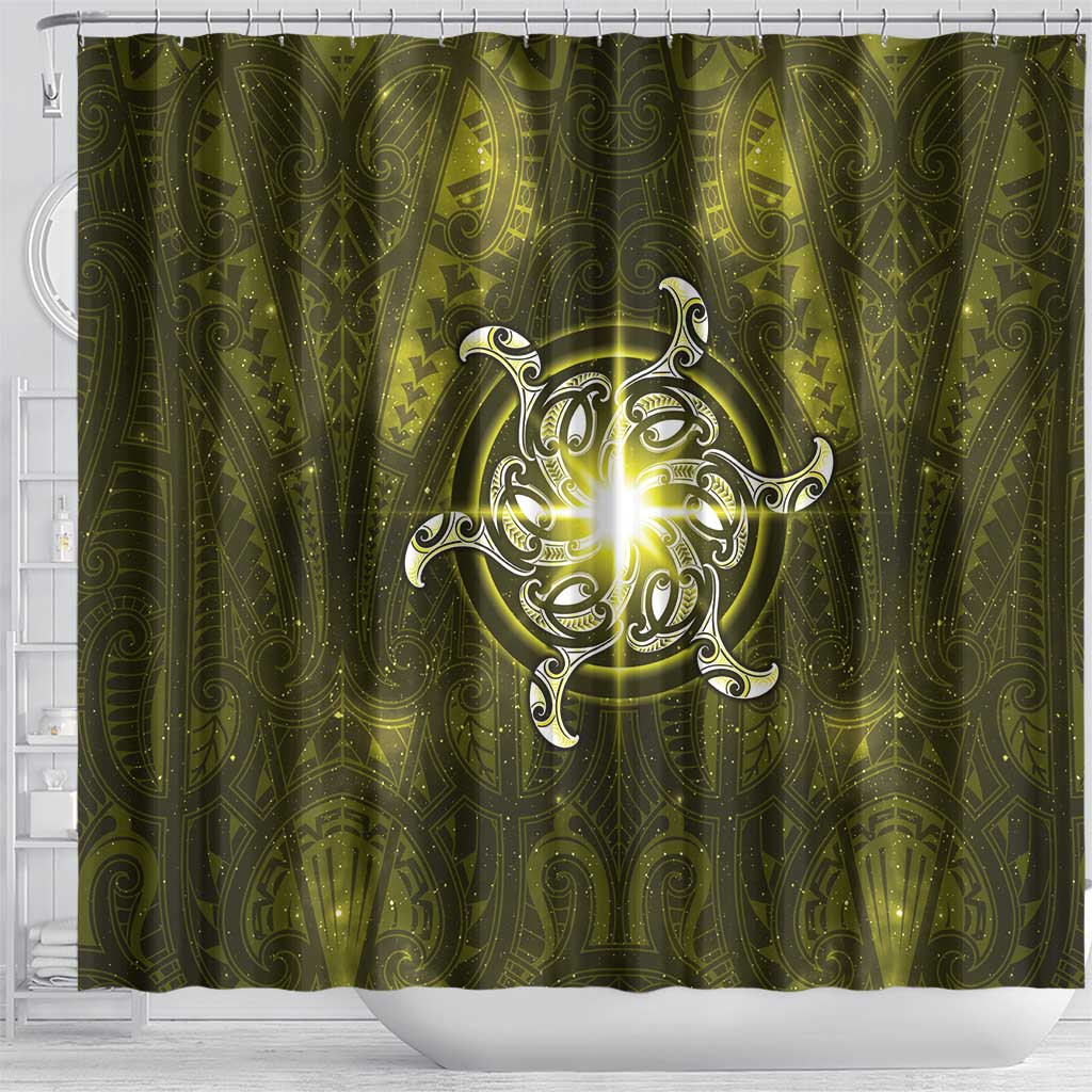 New Zealand Matariki Hiwaiterangi Shower Curtain Maori Moko Yellow Galaxy LT05 - Polynesian Pride