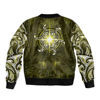 New Zealand Matariki Hiwaiterangi Sleeve Zip Bomber Jacket Maori Moko Yellow Galaxy LT05 - Polynesian Pride