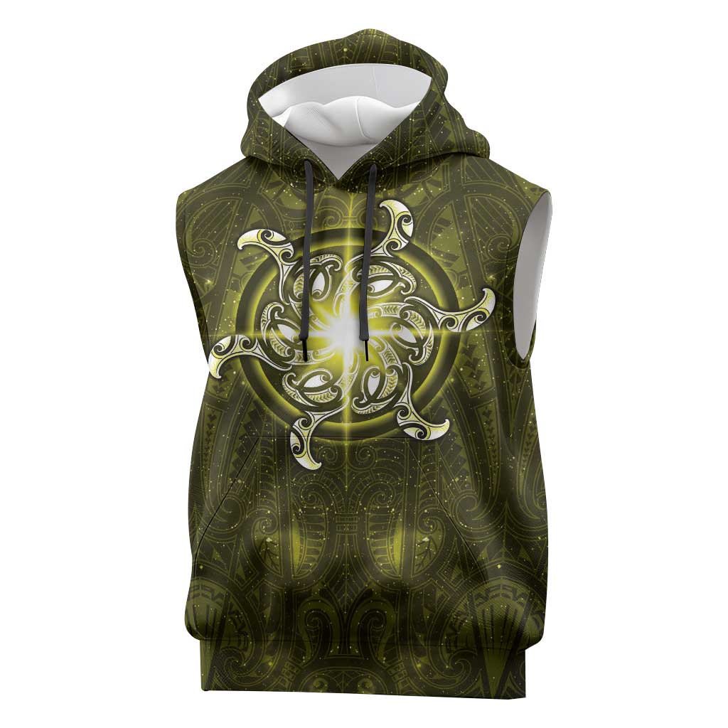 New Zealand Matariki Hiwaiterangi Sleeveless Hoodie Maori Moko Yellow Galaxy