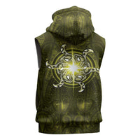 New Zealand Matariki Hiwaiterangi Sleeveless Hoodie Maori Moko Yellow Galaxy