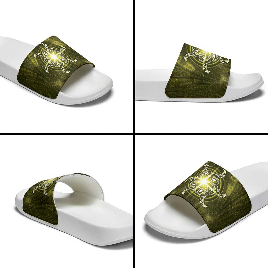 New Zealand Matariki Hiwaiterangi Slide Sandals Maori Moko Yellow Galaxy