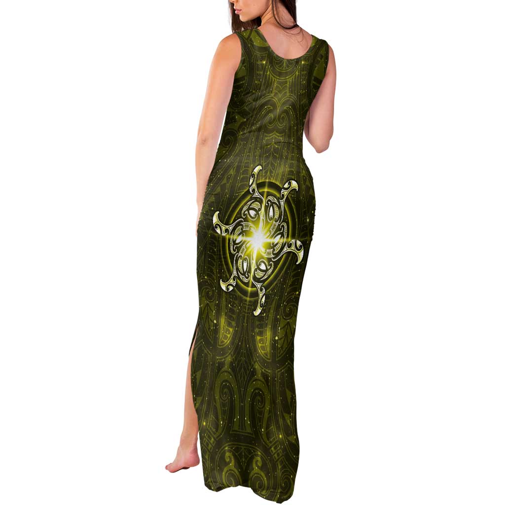 New Zealand Matariki Hiwaiterangi Tank Maxi Dress Maori Moko Yellow Galaxy