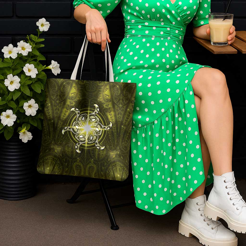 New Zealand Matariki Hiwaiterangi Tote Bag Maori Moko Yellow Galaxy LT05 - Polynesian Pride