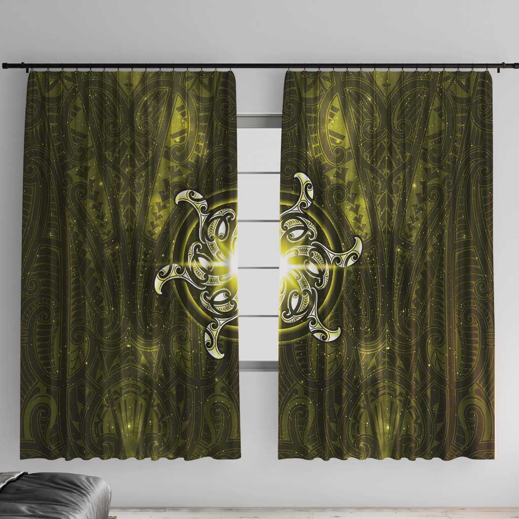 New Zealand Matariki Hiwaiterangi Window Curtain Maori Moko Yellow Galaxy LT05 With Hooks Yellow - Polynesian Pride