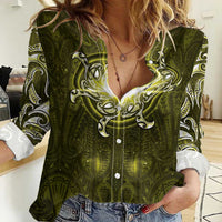 New Zealand Matariki Hiwaiterangi Women Casual Shirt Maori Moko Yellow Galaxy LT05 Female Yellow - Polynesian Pride