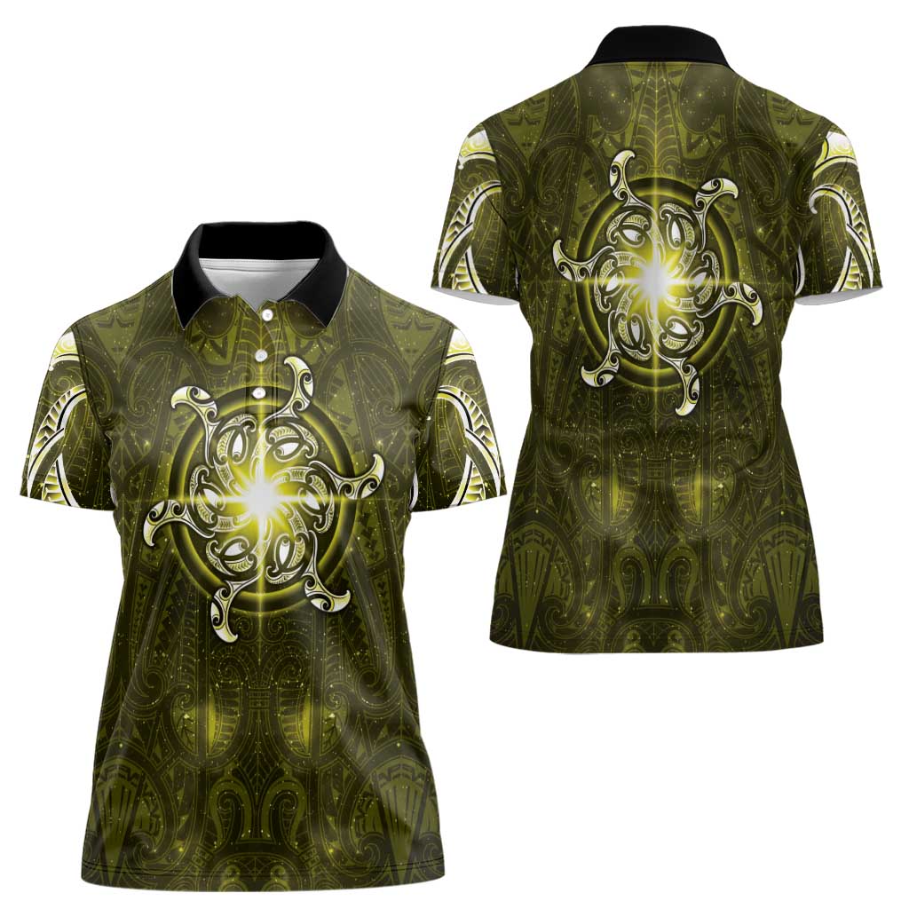 New Zealand Matariki Hiwaiterangi Women Polo Shirt Maori Moko Yellow Galaxy LT05 - Polynesian Pride