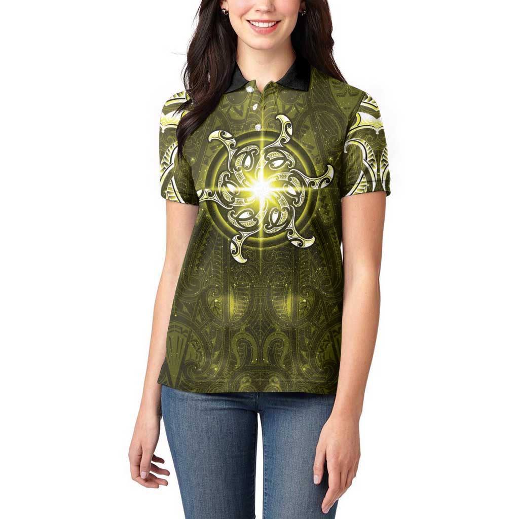 New Zealand Matariki Hiwaiterangi Women Polo Shirt Maori Moko Yellow Galaxy LT05 - Polynesian Pride