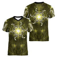 New Zealand Matariki Hiwaiterangi Women V-Neck T-Shirt Maori Moko Yellow Galaxy LT05 - Polynesian Pride