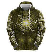 New Zealand Matariki Hiwaiterangi Zip Hoodie Maori Moko Yellow Galaxy