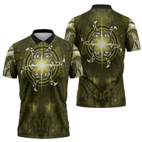 New Zealand Matariki Hiwaiterangi Zipper Polo Shirt Maori Moko Yellow Galaxy