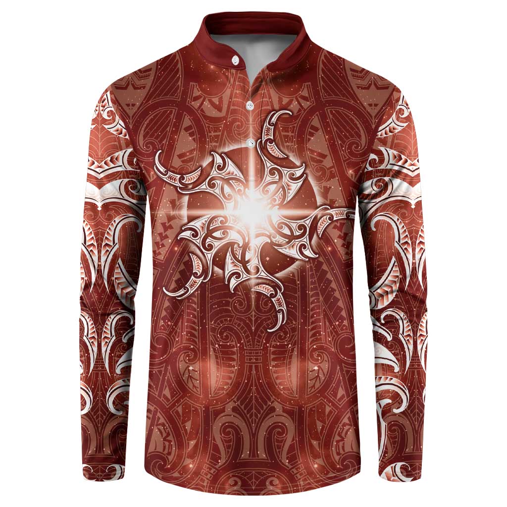 New Zealand Matariki Pohutukawa Button Sweatshirt Maori Moko Red Galaxy LT05 Red - Polynesian Pride