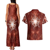 New Zealand Matariki Pohutukawa Couples Matching Tank Maxi Dress and Hawaiian Shirt Maori Moko Red Galaxy LT05 - Polynesian Pride