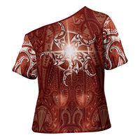 New Zealand Matariki Pohutukawa Cross Shoulder Shirt Maori Moko Red Galaxy LT05 - Polynesian Pride