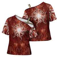 New Zealand Matariki Pohutukawa Cross Shoulder Shirt Maori Moko Red Galaxy LT05 - Polynesian Pride