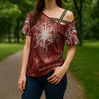 New Zealand Matariki Pohutukawa Cross Shoulder Shirt Maori Moko Red Galaxy LT05 - Polynesian Pride