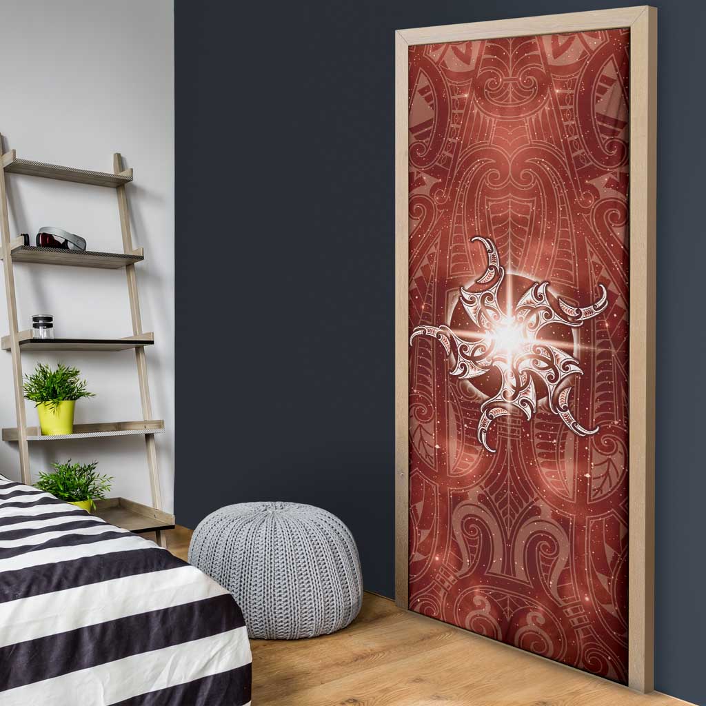 New Zealand Matariki Pohutukawa Door Cover Maori Moko Red Galaxy
