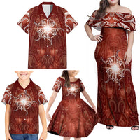 New Zealand Matariki Pohutukawa Family Matching Off Shoulder Maxi Dress and Hawaiian Shirt Maori Moko Red Galaxy LT05 - Polynesian Pride