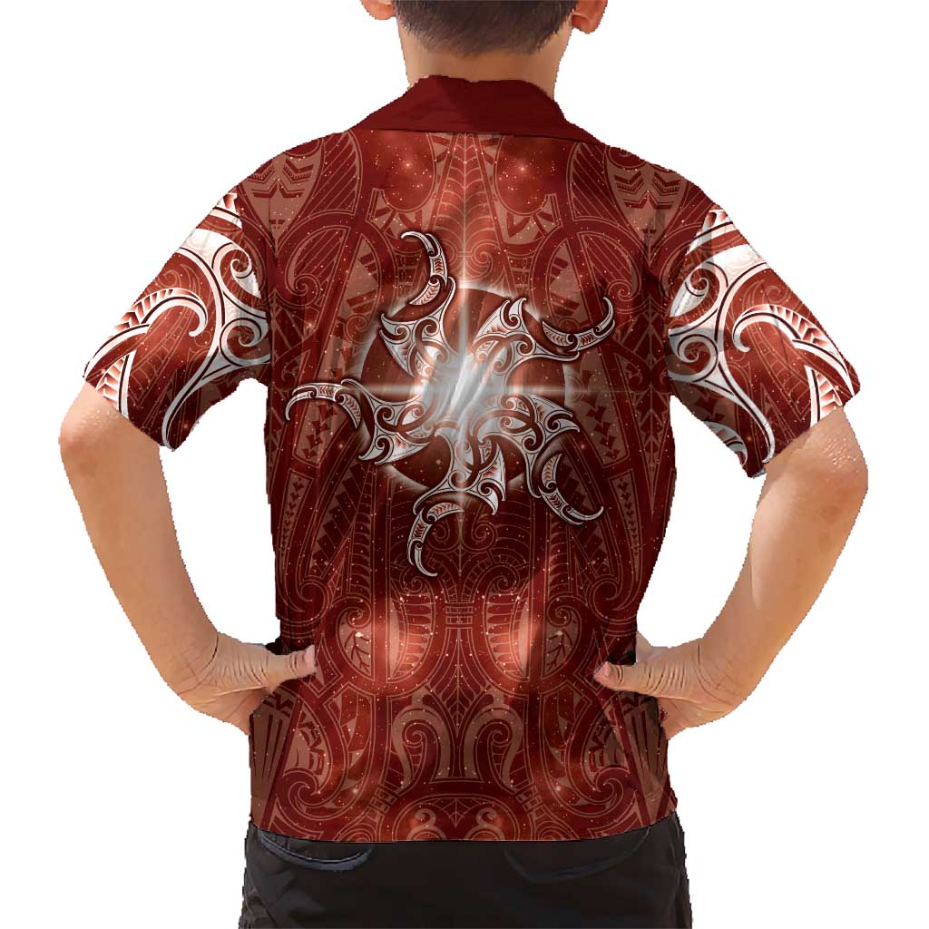 New Zealand Matariki Pohutukawa Family Matching Puletasi and Hawaiian Shirt Maori Moko Red Galaxy LT05 - Polynesian Pride