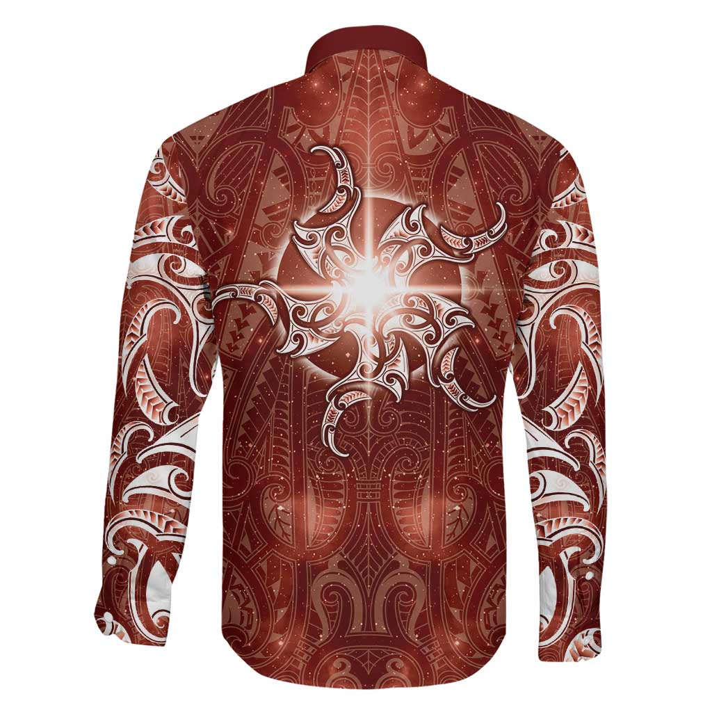 New Zealand Matariki Pohutukawa Family Matching Puletasi and Hawaiian Shirt Maori Moko Red Galaxy LT05 - Polynesian Pride