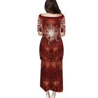 New Zealand Matariki Pohutukawa Family Matching Puletasi and Hawaiian Shirt Maori Moko Red Galaxy LT05 - Polynesian Pride