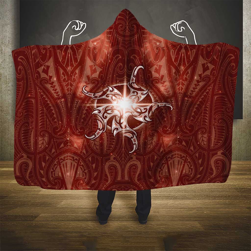 New Zealand Matariki Pohutukawa Hooded Blanket Maori Moko Red Galaxy LT05 - Polynesian Pride