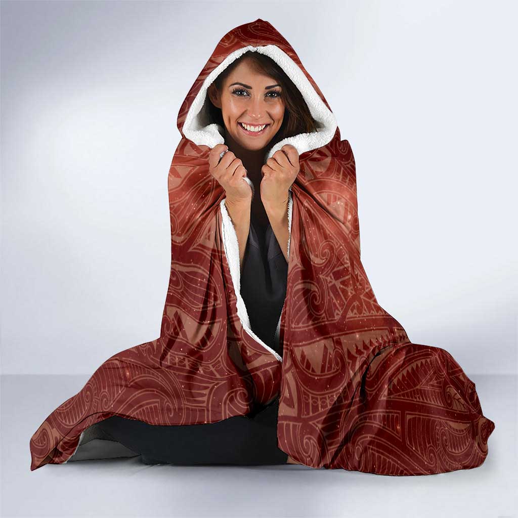 New Zealand Matariki Pohutukawa Hooded Blanket Maori Moko Red Galaxy LT05 - Polynesian Pride