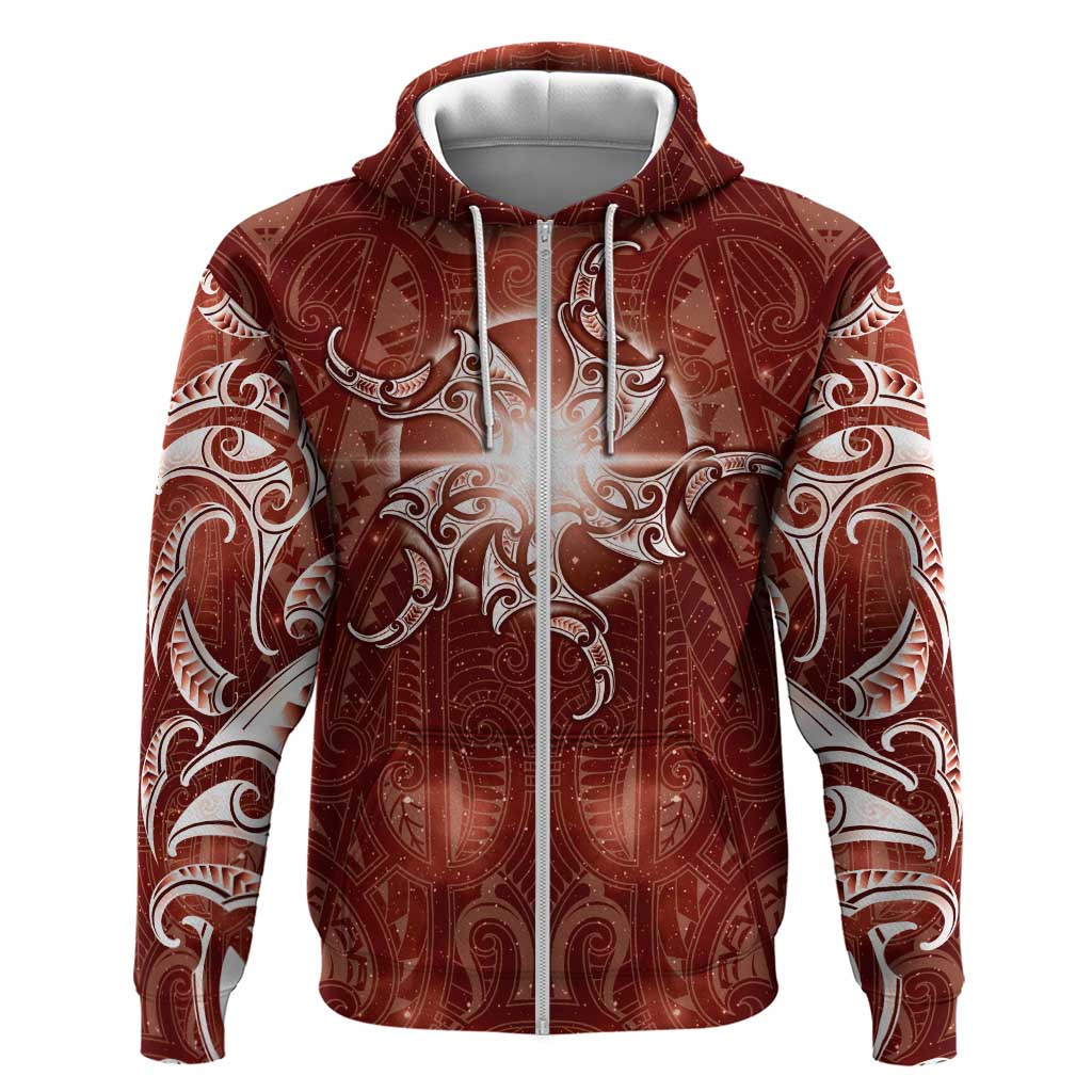 New Zealand Matariki Pohutukawa Hoodie Maori Moko Red Galaxy LT05 Zip Hoodie Red - Polynesian Pride