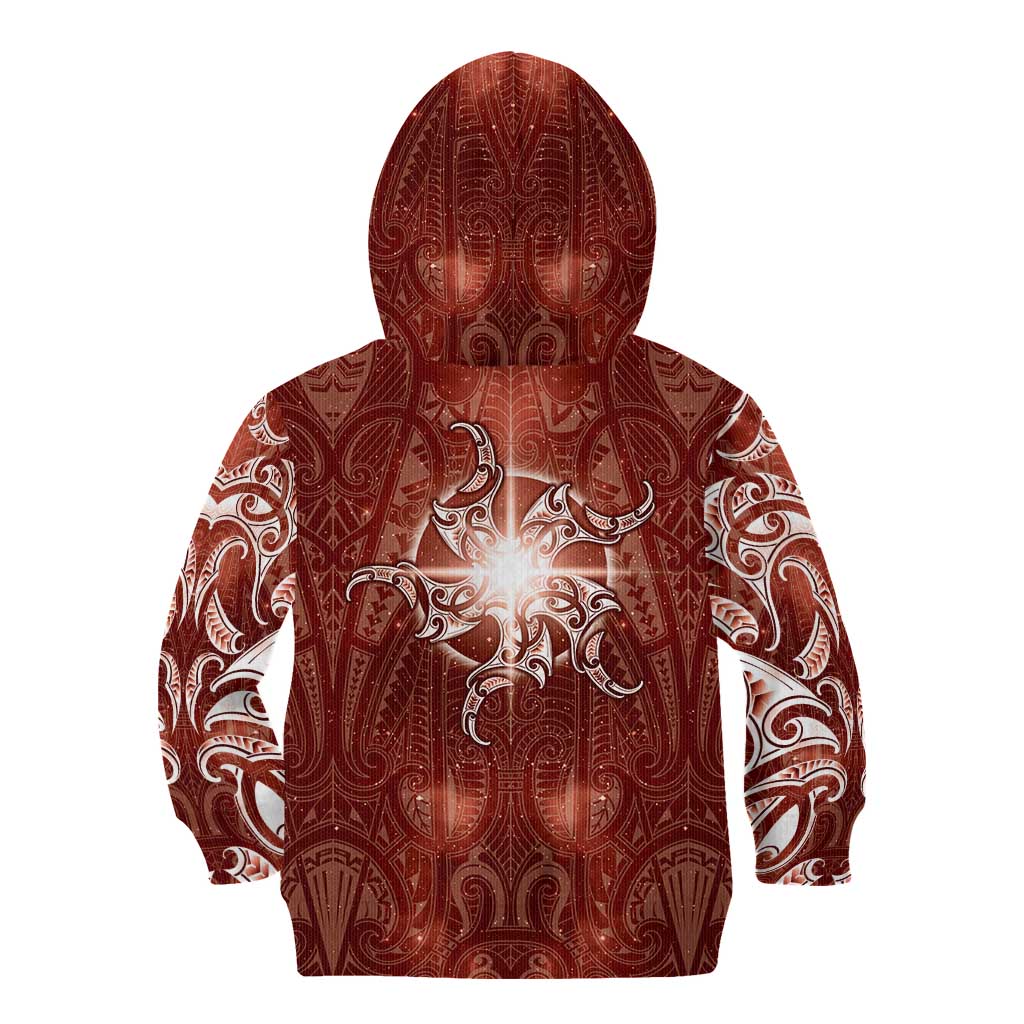 New Zealand Matariki Pohutukawa Kid Hoodie Maori Moko Red Galaxy LT05 - Polynesian Pride