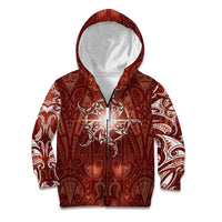 New Zealand Matariki Pohutukawa Kid Hoodie Maori Moko Red Galaxy LT05 Zip Hoodie Red - Polynesian Pride