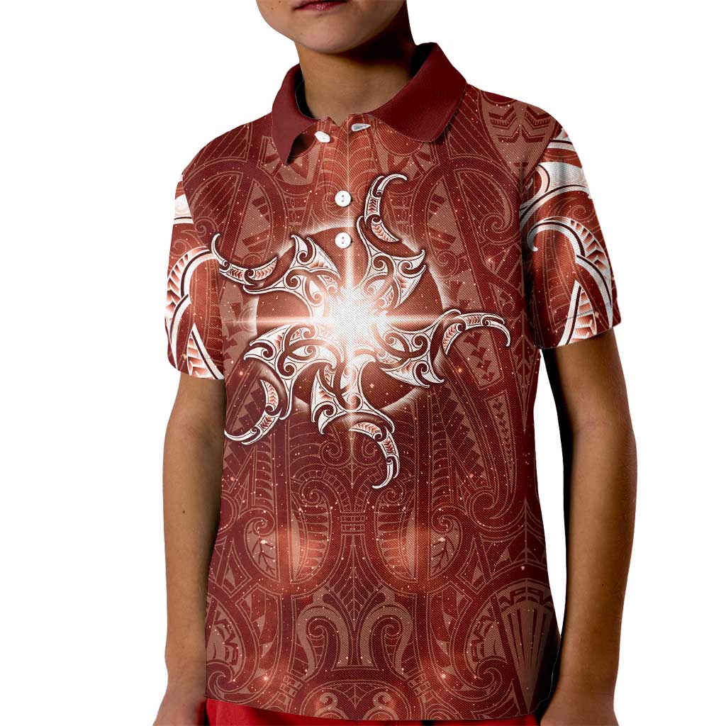 New Zealand Matariki Pohutukawa Kid Polo Shirt Maori Moko Red Galaxy LT05 Kid Red - Polynesian Pride