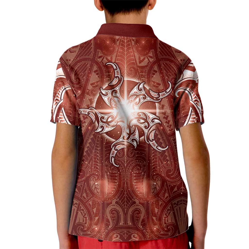 New Zealand Matariki Pohutukawa Kid Polo Shirt Maori Moko Red Galaxy LT05 - Polynesian Pride