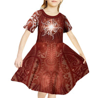 New Zealand Matariki Pohutukawa Kid Short Sleeve Dress Maori Moko Red Galaxy LT05 - Polynesian Pride