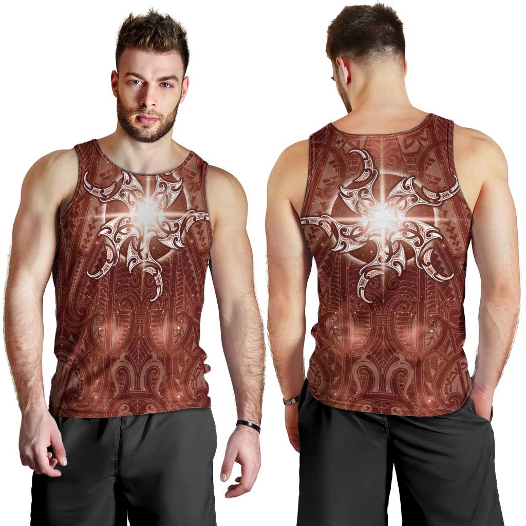 New Zealand Matariki Pohutukawa Men Tank Top Maori Moko Red Galaxy LT05 - Polynesian Pride