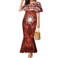 New Zealand Matariki Pohutukawa Mermaid Dress Maori Moko Red Galaxy LT05 Women Red - Polynesian Pride