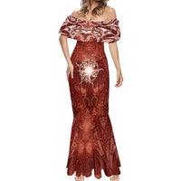 New Zealand Matariki Pohutukawa Mermaid Dress Maori Moko Red Galaxy LT05 - Polynesian Pride