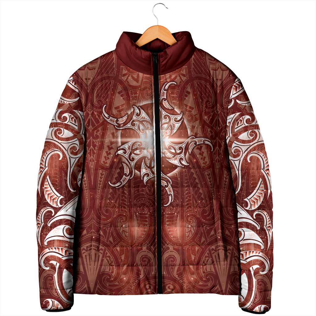 New Zealand Matariki Pohutukawa Padded Jacket Maori Moko Red Galaxy