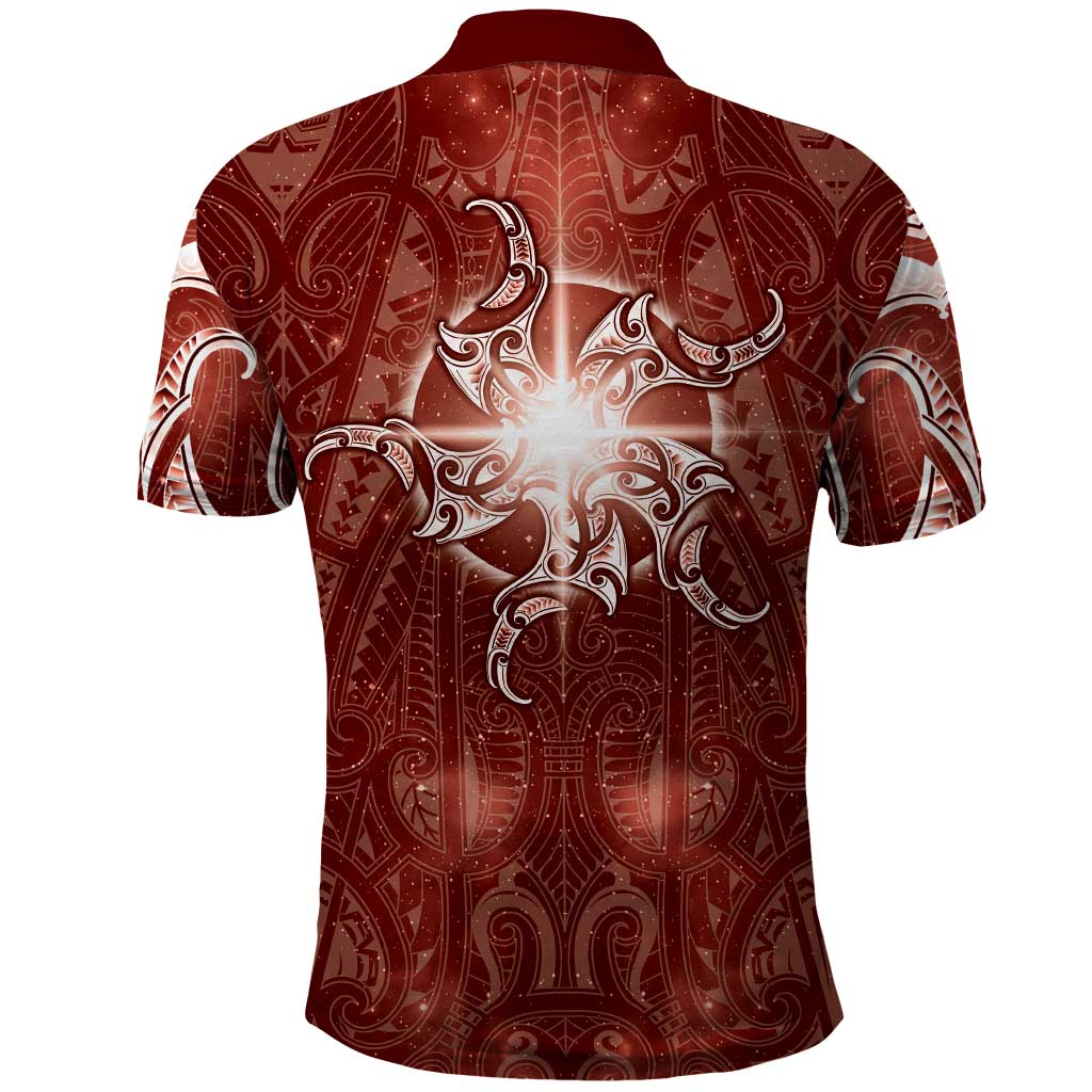 New Zealand Matariki Pohutukawa Polo Shirt Maori Moko Red Galaxy LT05 - Polynesian Pride