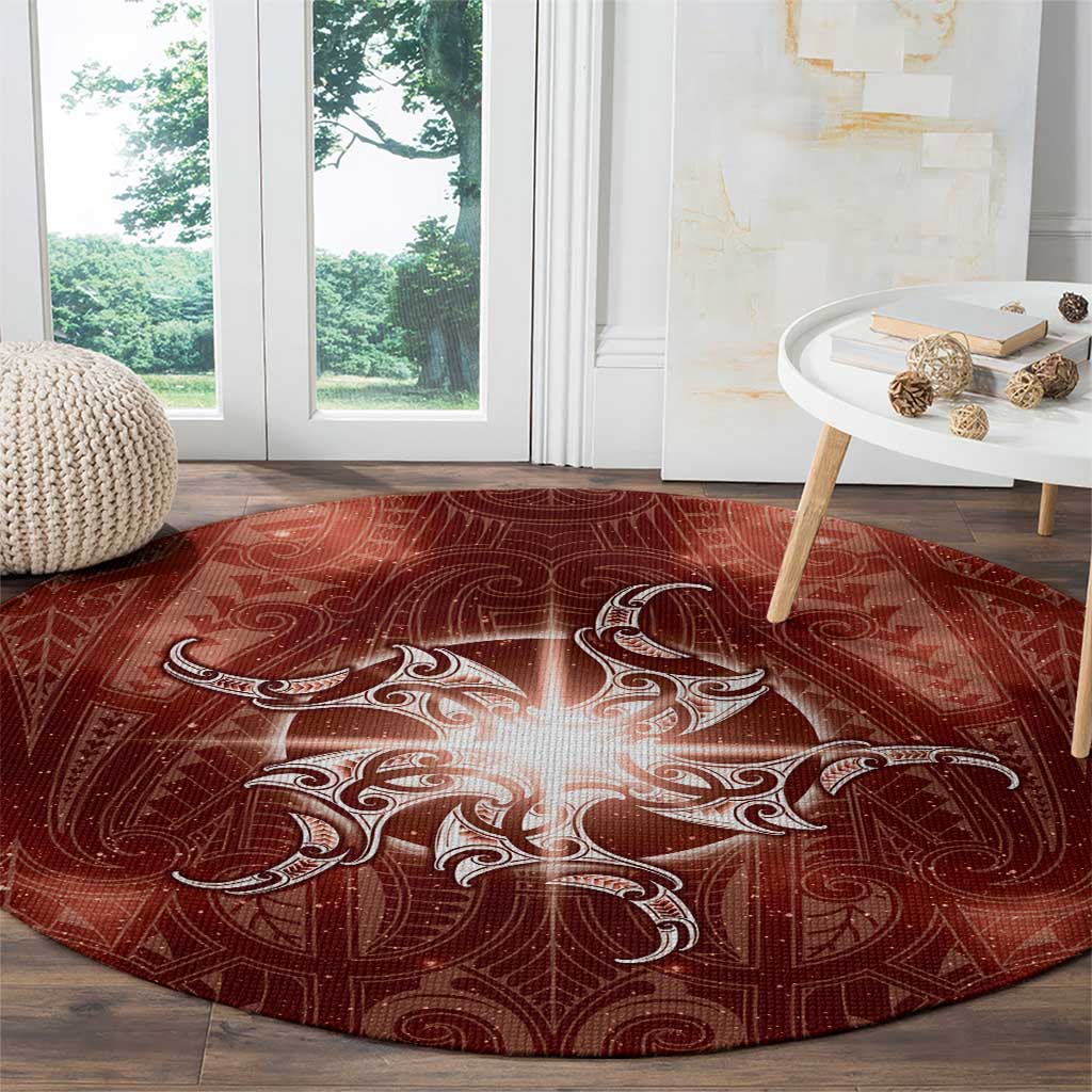 New Zealand Matariki Pohutukawa Round Carpet Maori Moko Red Galaxy