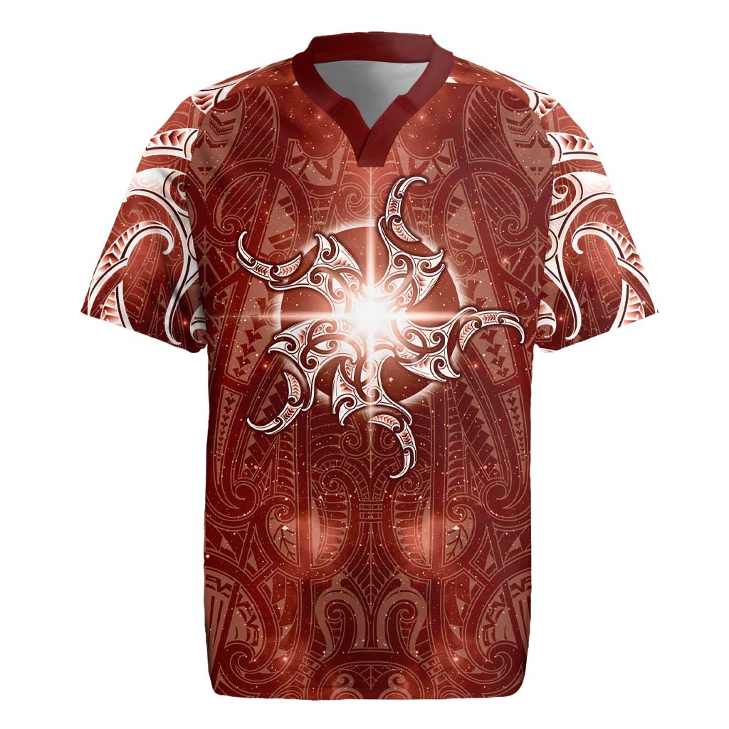 New Zealand Matariki Pohutukawa Rugby Jersey Maori Moko Red Galaxy LT05 Red - Polynesian Pride