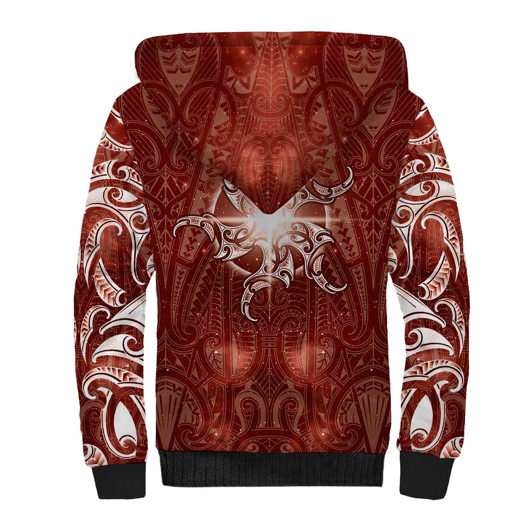 New Zealand Matariki Pohutukawa Sherpa Hoodie Maori Moko Red Galaxy LT05 - Polynesian Pride