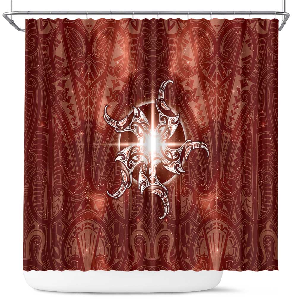 New Zealand Matariki Pohutukawa Shower Curtain Maori Moko Red Galaxy LT05 Red - Polynesian Pride