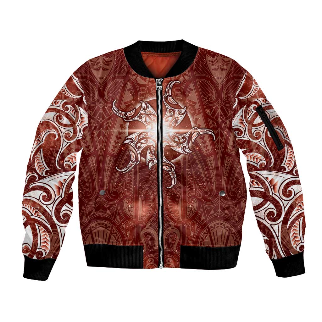 New Zealand Matariki Pohutukawa Sleeve Zip Bomber Jacket Maori Moko Red Galaxy LT05 Unisex Red - Polynesian Pride