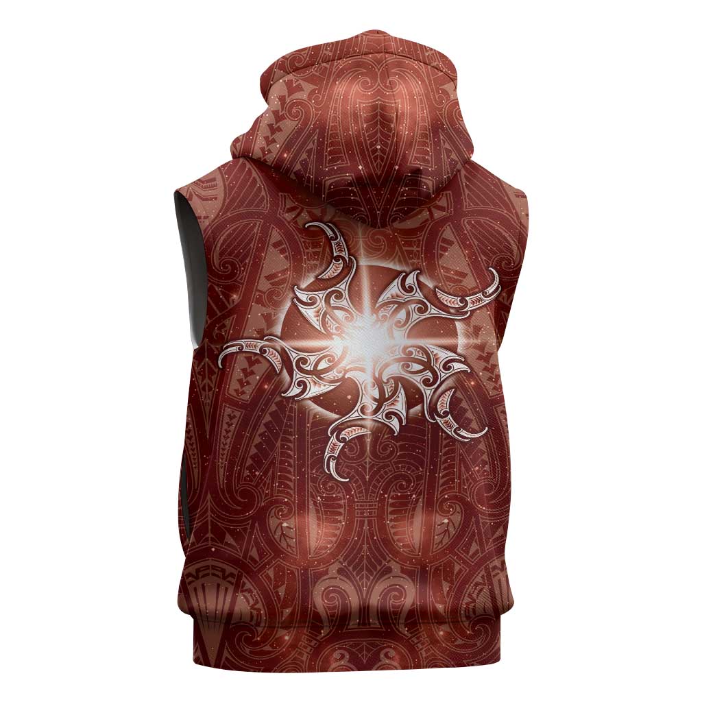 New Zealand Matariki Pohutukawa Sleeveless Hoodie Maori Moko Red Galaxy LT05 - Polynesian Pride