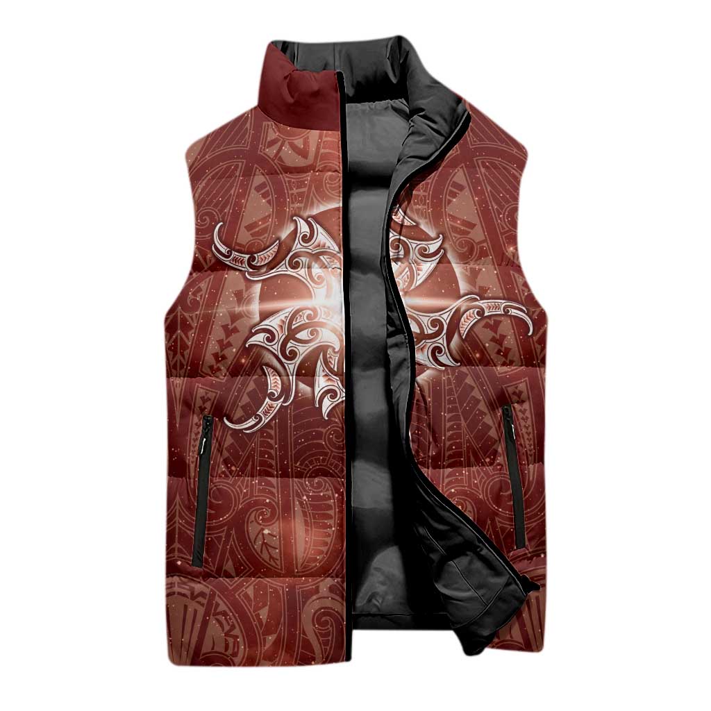 New Zealand Matariki Pohutukawa Sleeveless Puffer Jacket Maori Moko Red Galaxy