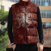 New Zealand Matariki Pohutukawa Sleeveless Puffer Jacket Maori Moko Red Galaxy