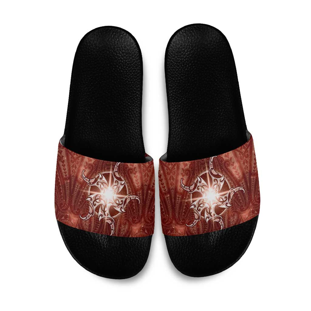 New Zealand Matariki Pohutukawa Slide Sandals Maori Moko Red Galaxy LT05 Red - Polynesian Pride