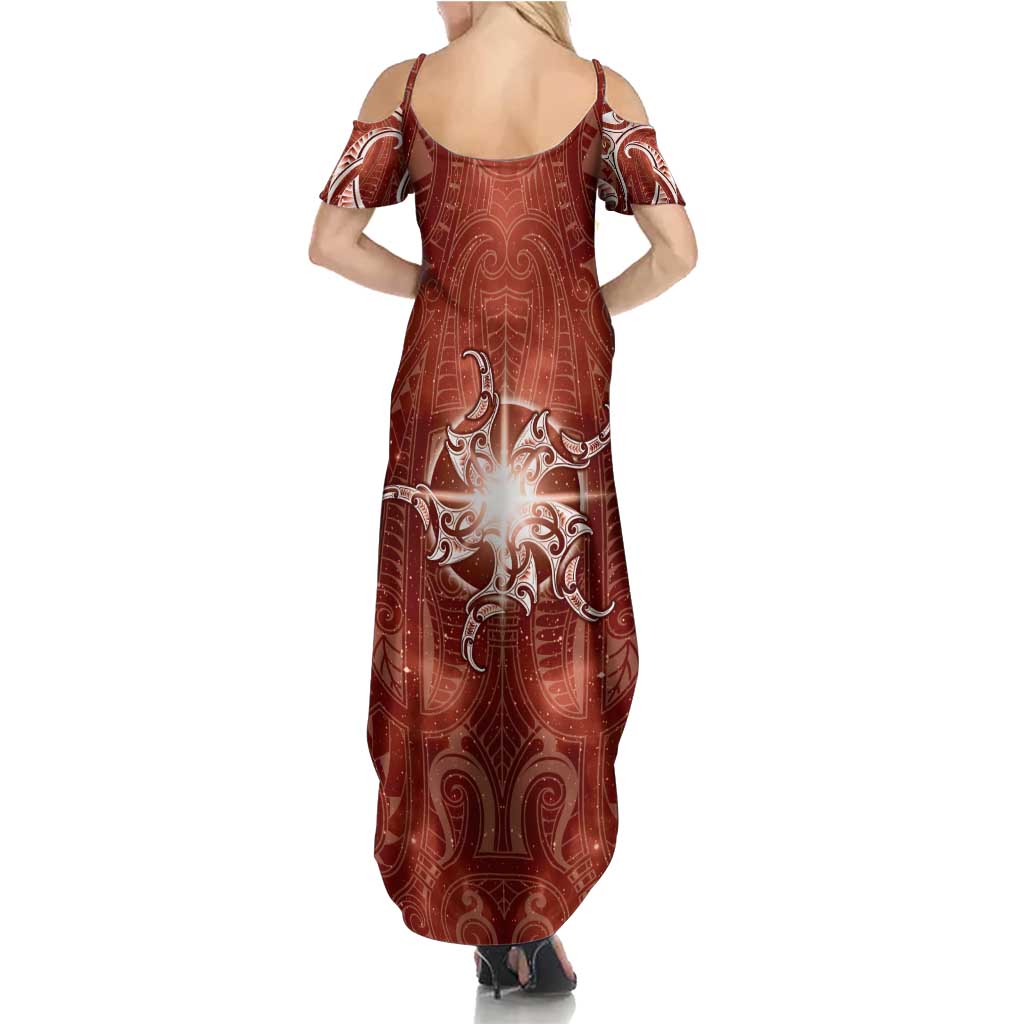 New Zealand Matariki Pohutukawa Summer Maxi Dress Maori Moko Red Galaxy LT05 - Polynesian Pride