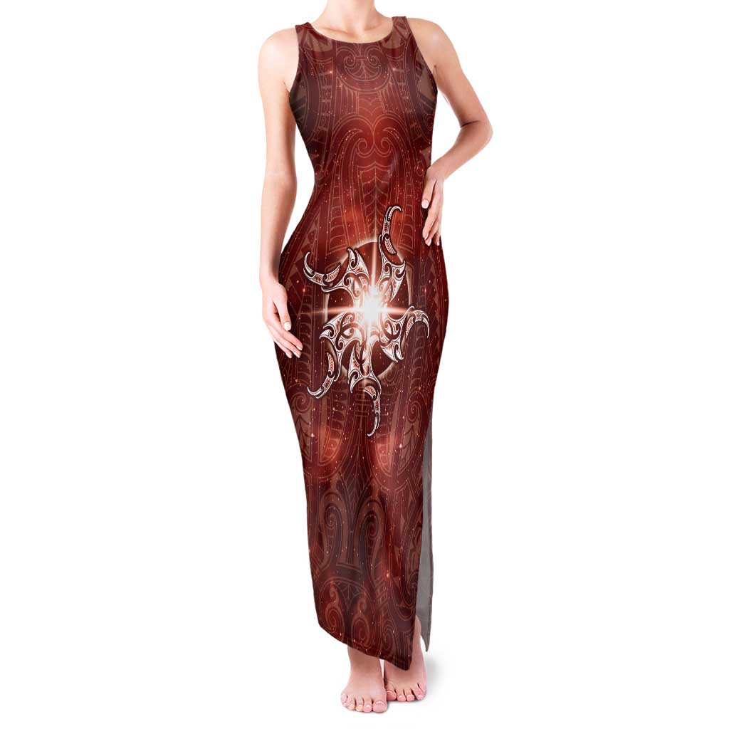 New Zealand Matariki Pohutukawa Tank Maxi Dress Maori Moko Red Galaxy LT05 Women Red - Polynesian Pride