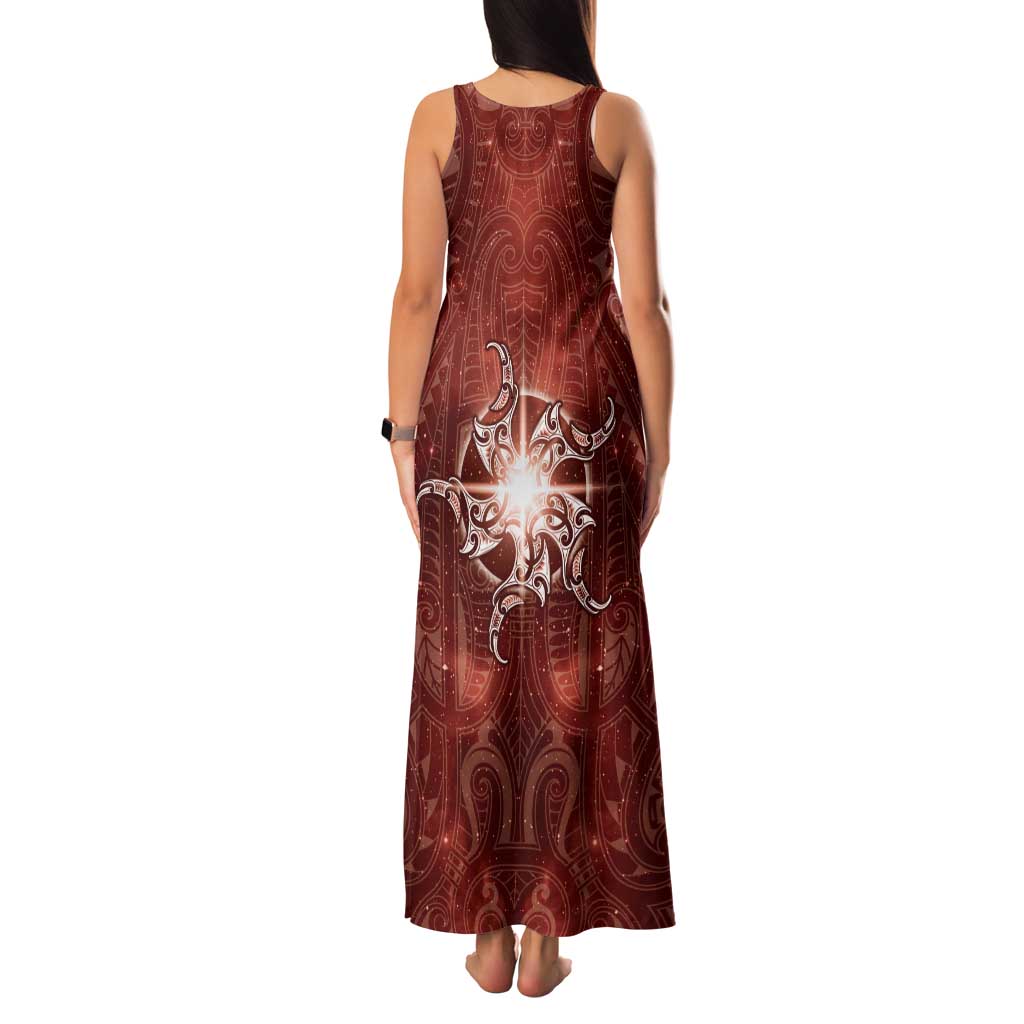 New Zealand Matariki Pohutukawa Tank Maxi Dress Maori Moko Red Galaxy LT05 - Polynesian Pride